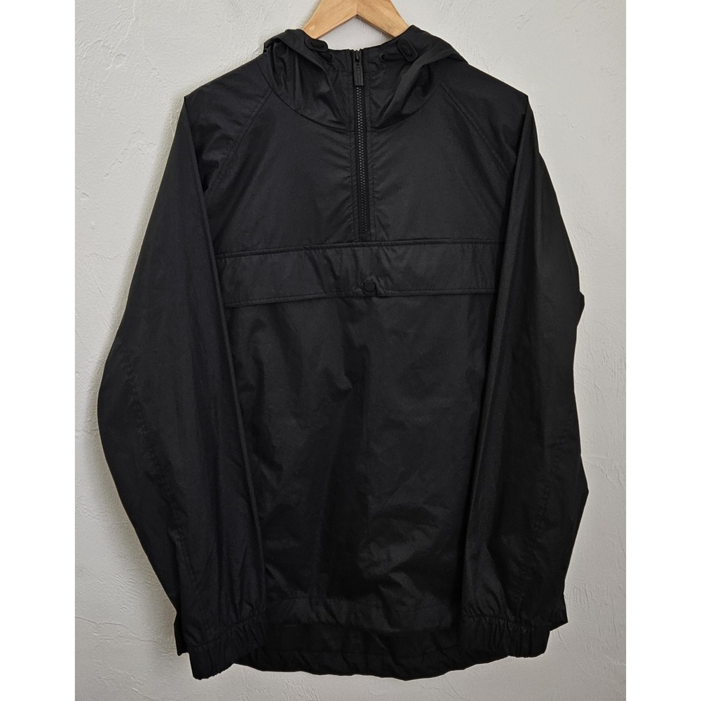 HUNTER Original 1/4 Zip Rain Jacket Size Large Black Hooded Waterproof Coat